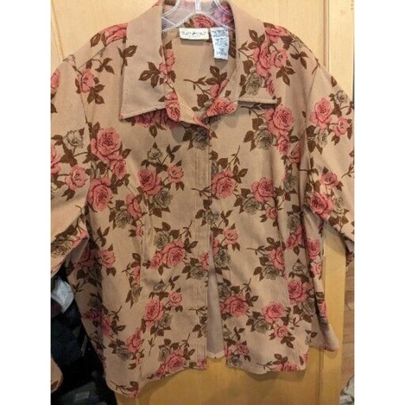 White Stag Women's 18w*20w Multicolor Floral Long Sleeve Button Up Suede Feel - Picture 2 of 6